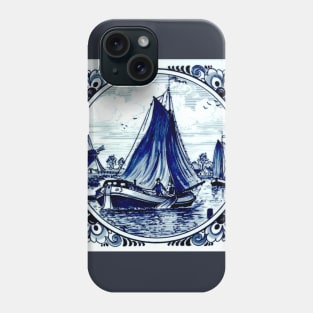 Dutch Blue Delft Windmills and Sailboats Print Phone Case