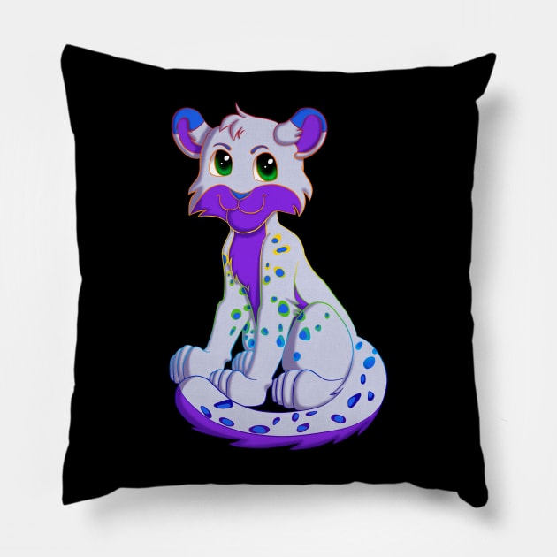 Snow leopard grey and purple Pillow by InfernalFae