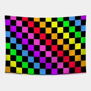 Colorful Checkered Square Pattern Tapestry