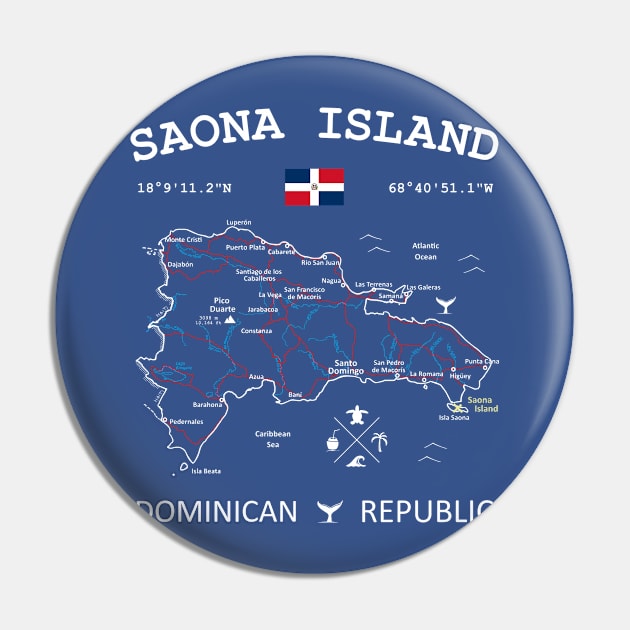 Saona Island Dominican Republic Flag Travel Map Coordinates GPS Pin by French Salsa