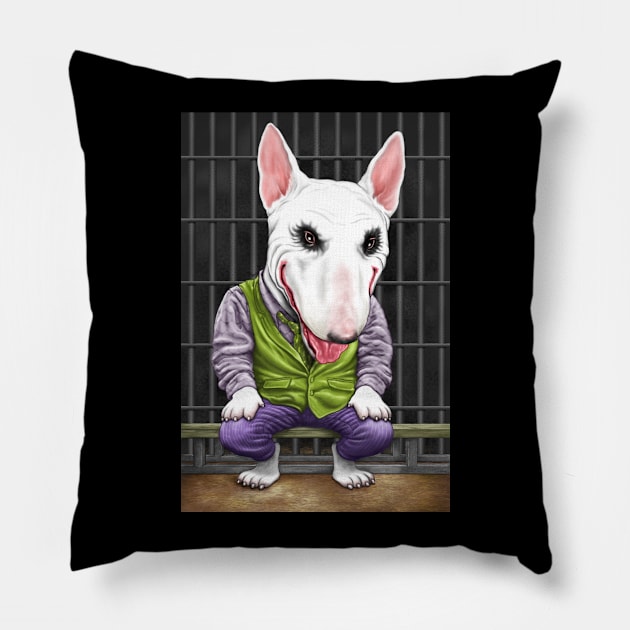 Psycho Bull Terrier Pillow by Motzart