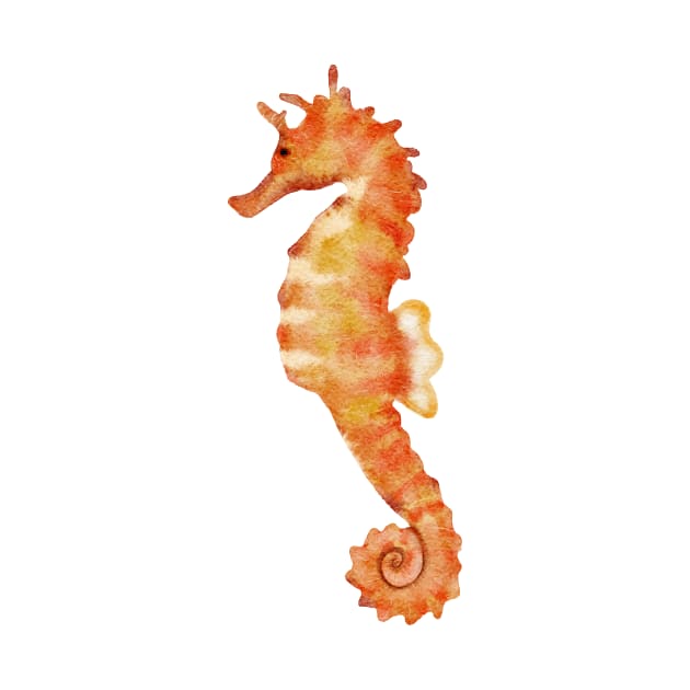 Cute watercolor orange seahorse by Ieva Li ART