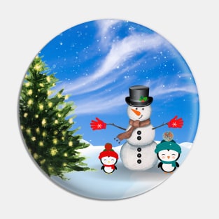 Cute Christmas snowman and penguins friends Pin