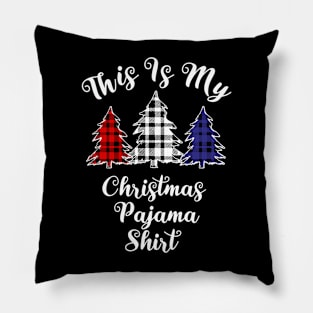 This Is My Christmas Pajama Trees Plaid Red White Blue Pillow