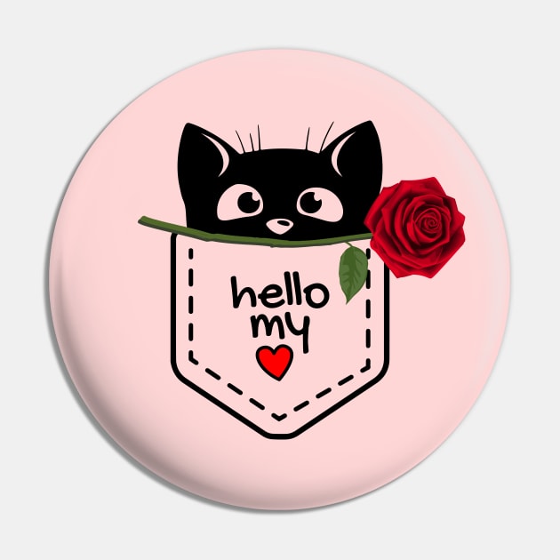 Sweet cute kitten in the pocket saying HELLO my Love / perfect gift for ALL Pin by Yurko_shop