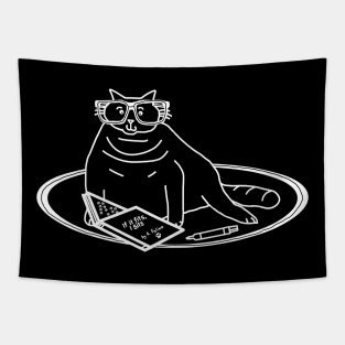 Funny Fat Cat Reads Book Minimal Tapestry