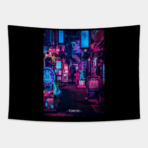 Tokyo Street Neon Synthwave Tapestry by JeffDesign