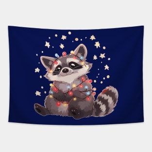 Cute Raccoon with Christmas Lights Tapestry