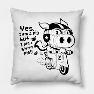 A strong pig ride a scooter 3 Pillow