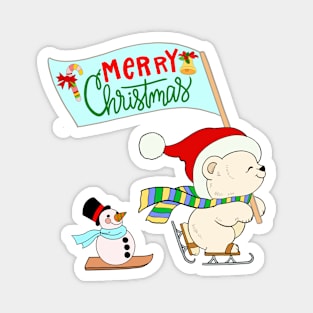 Merry Christmas! Polar bear and Snowman Magnet