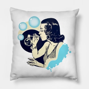 Girl blowing soap bubbles Pillow