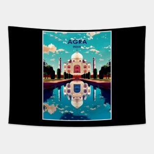 Agra India Vintage Taj Mahal Travel and Tourism Advertising Print Tapestry