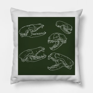 North American Predator Skulls White Lines Hunter Green Pillow