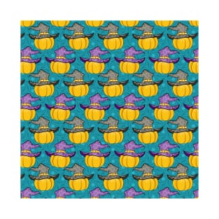 Pumpkins And Witch Hat Pattern T-Shirt