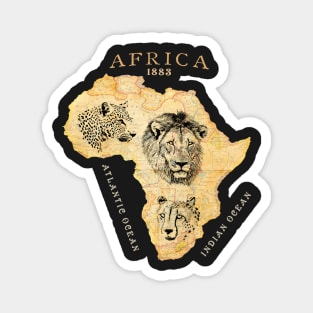 Vintage Africa Map with Big Cats Magnet