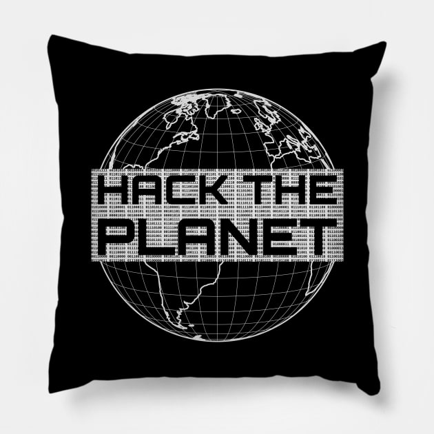 Hack the Planet - Light Gray Globe Design for Computer Hackers Pillow by geeksta