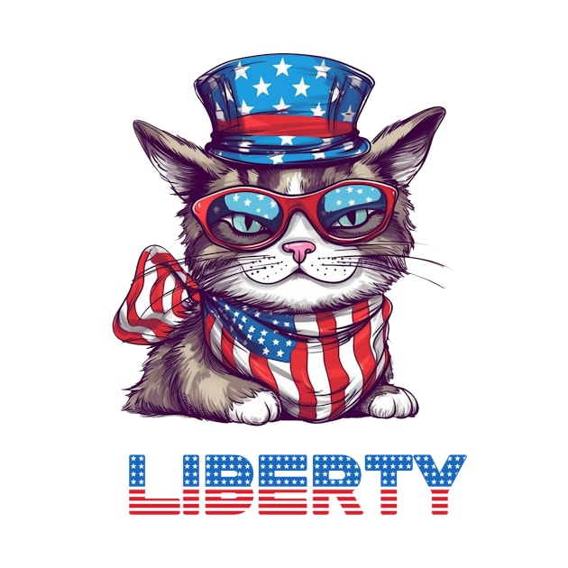 Liberty Cat, Patriotic 4th of July Design by PaperMoonGifts