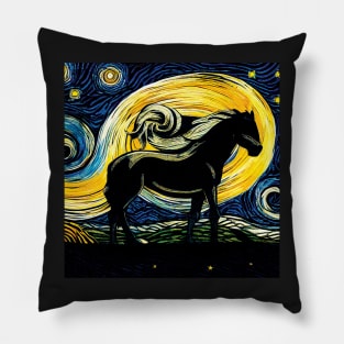 Van Gogh Style Horse in a Starry Night - Striking and Beautiful Pillow