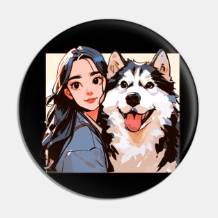 Anime girl with her husky friend Pin