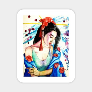 asian girl watercolor picture Magnet