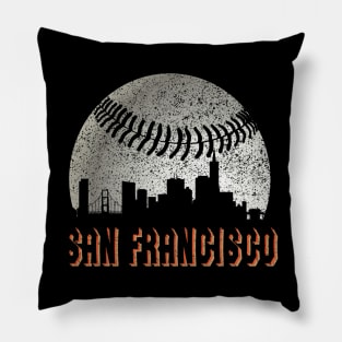 Vintage San Francisco Downtown Skyline Baseball For Game Day Pillow