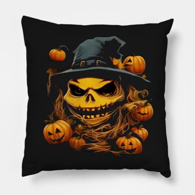 halloween scary evil pumpkin funny pumpkin head Pillow by masterpiecesai