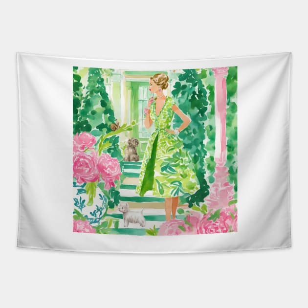 The attentive gardeners, whimsical art Tapestry by SophieClimaArt