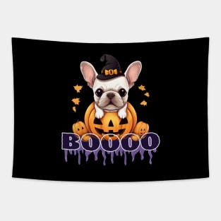 JACK O LANTERN PUMPKIN Ghost Halloween and French Bulldog Tapestry