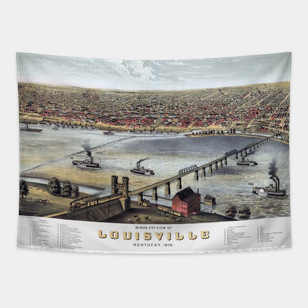 Bird's Eye View Antique Map of Louisville, Kentucky 1876 Tapestry by MasterpieceCafe