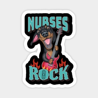 Nurses Rock with dachshund doxie dog and guitar on a tee Magnet