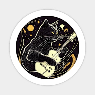 Funny Black Cat Playing Guitar - Love Cats Magnet
