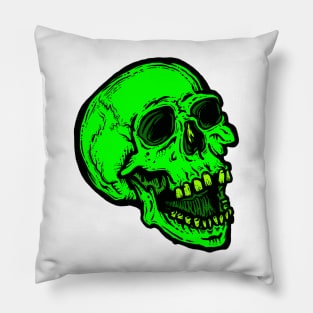 Intense Green Screaming Skull: Bold Pop of color Pillow