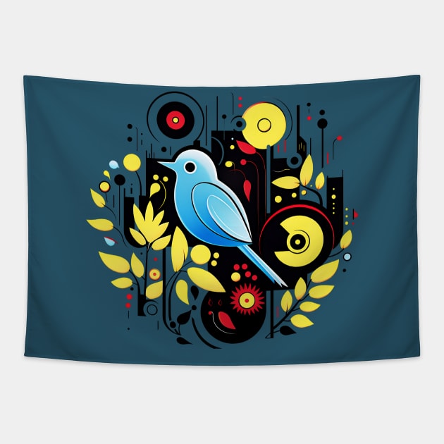 Geometric art style blue jay avian bird design nature themed wildlife lover Tapestry by Czajnikolandia