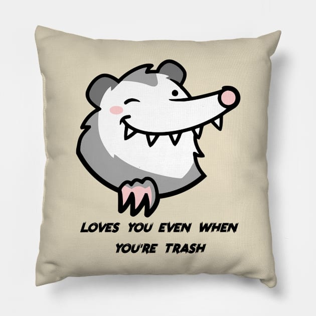 Trash Opossum Pillow by KYFriedDice