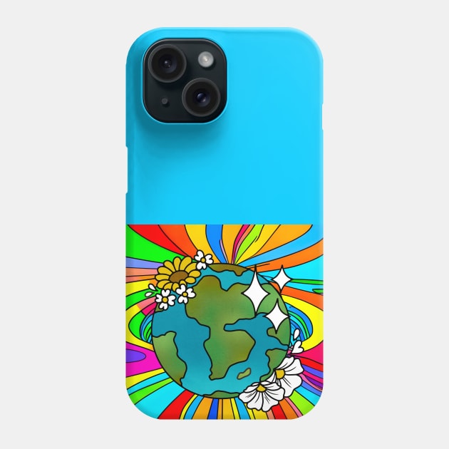 Vibrant 70s Style Planet Earth with Flowers (MD23ERD005) Phone Case by Maikell Designs