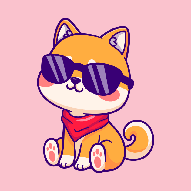 Cute Shiba Inu Sitting Wearing Glasses Cartoon by Catalyst Labs