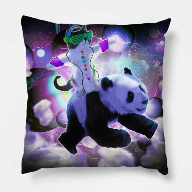 Rave Space Cat Riding Panda Pillow by Random Galaxy