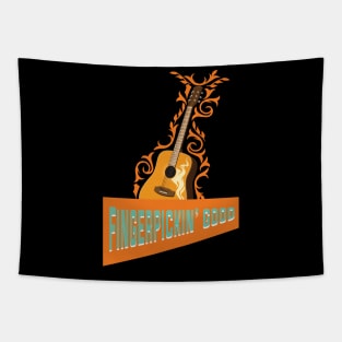 Funny Retro Acoustic Guitar Graphic Design and Guitarist Tapestry