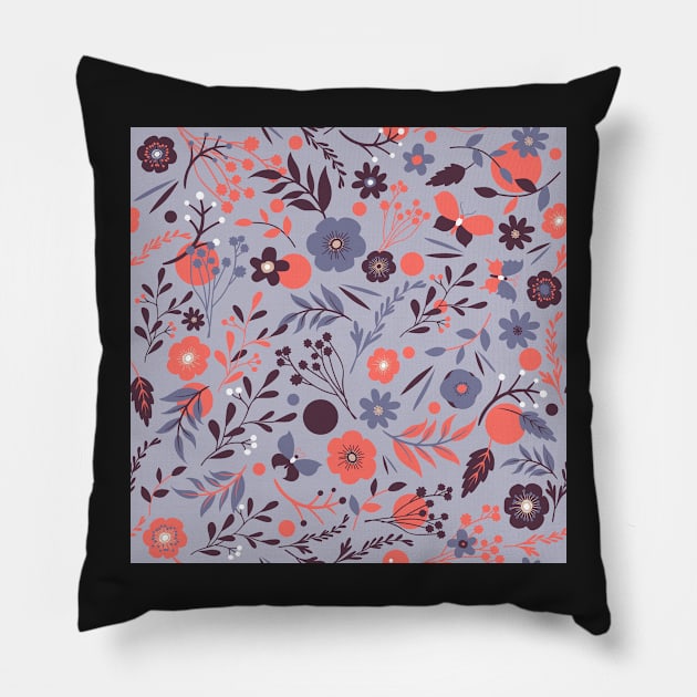 summer meadow | coral and violet Pillow by colorofmagic