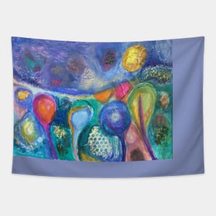 Earthly Elements in blue, green and pink Tapestry