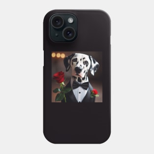 Dalmatian wearing tuxedo and bow tie with red rose Phone Case