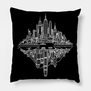 New York Hong Kong Reversible Skylines - White. Pillow