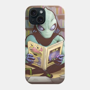 Believe in Yourself Funny an Alien reading a Book Phone Case