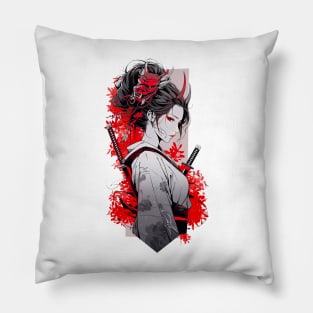 Beautiful Japanese girl with horns Pillow