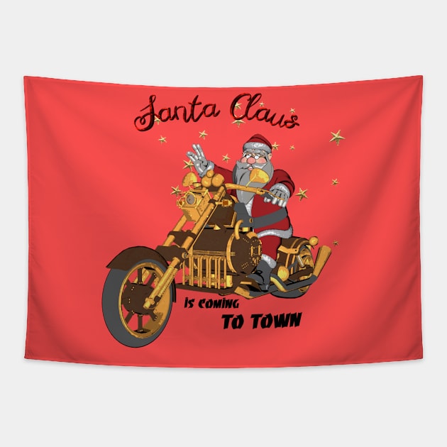 Santa Claus is coming on a motorcycle Tapestry by Nicky2342