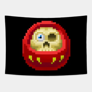 8 Bit Daruma doll Skull Tapestry