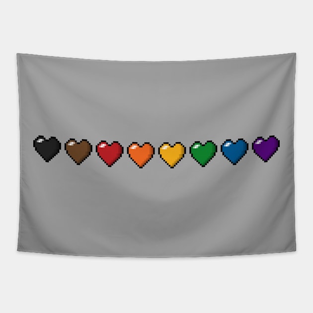 Inclusive Rainbow Pixel Hearts Tapestry by LiveLoudGraphics