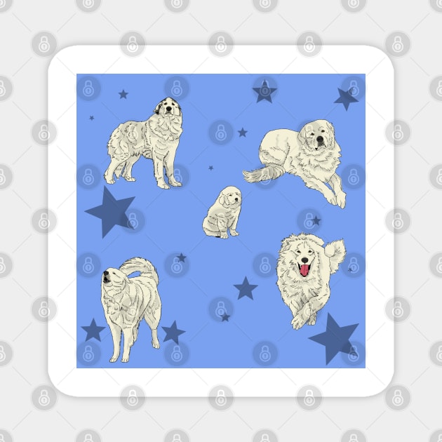 Great Pyrenees Pattern Blue Magnet by TrapperWeasel