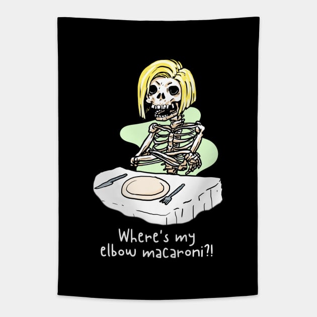 elbow macaroni skeleton funny Tapestry by Moonwing