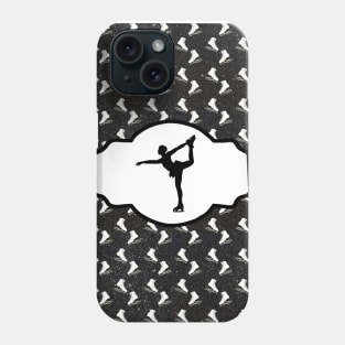 Figure Skater on Digital Black Glitter Background With Figure Skates Phone Case